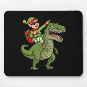 Christmas Elf Riding Dinosaur T Rex Boys Kids Fun Mouse Pad