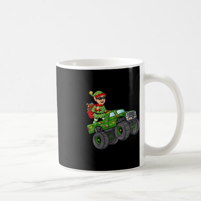 Christmas Elf Riding Monster Truck Boys Kids Famil Coffee Mug (Right)