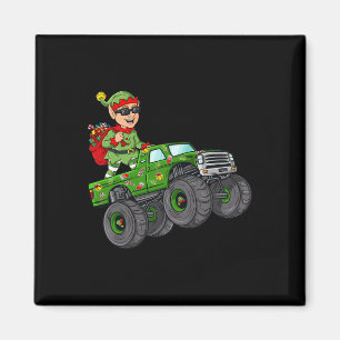 Christmas Elf Riding Monster Truck Boys Kids Famil Magnet