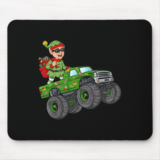 Christmas Elf Riding Monster Truck Boys Kids Famil Mouse Pad (Front)