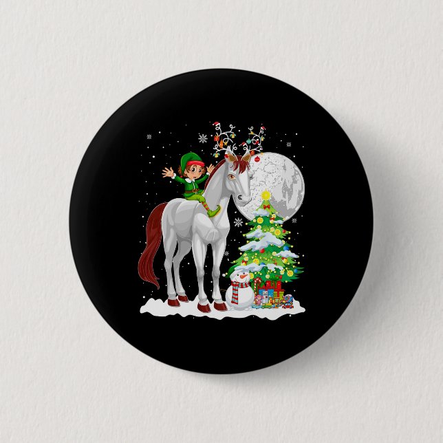 Christmas Elf Riding Reindeer Horse Snowman Xmas T 6 Cm Round Badge (Front)