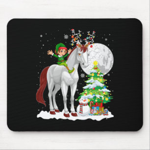 Christmas Elf Riding Reindeer Horse Snowman Xmas T Mouse Pad