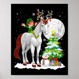 Christmas Elf Riding Reindeer Horse Snowman Xmas T Poster