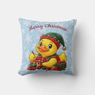 Christmas Elf Rubber Duck Winter Holiday Decor Cushion