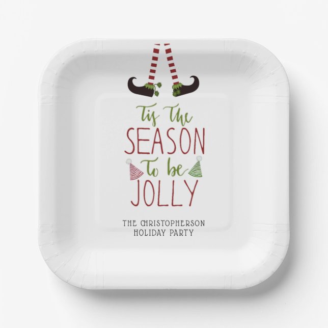 Christmas Elf SEASON TO BE JOLLY Personalised Pape Paper Plate (Front)