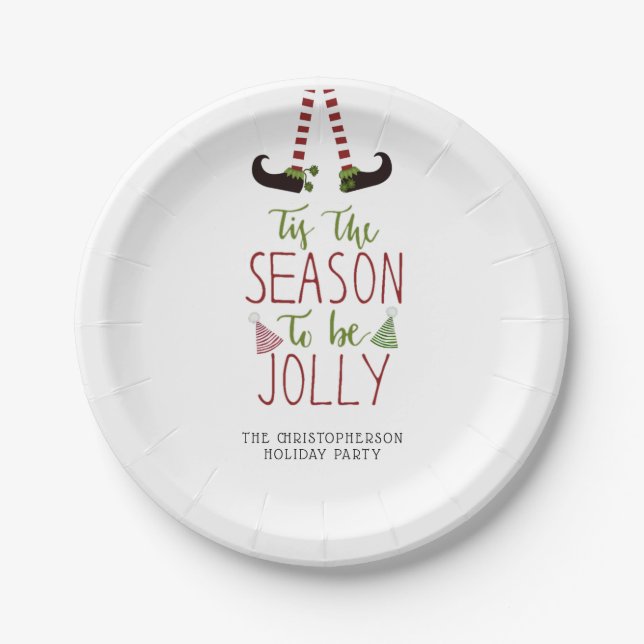 Christmas Elf SEASON TO BE JOLLY Personalised Paper Plate (Front)