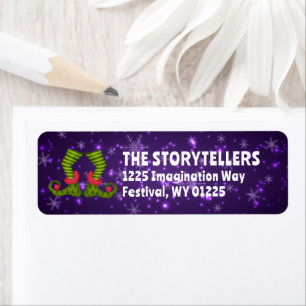 Christmas Elf Shoes Family Name Purple Address Return Address Label