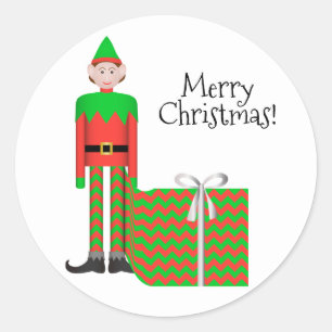Christmas Elf Sticker - Chevron Gift Package