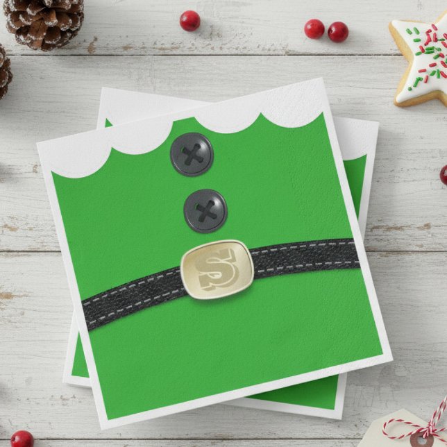Christmas Elf Suit Belt Green Paper Napkins (Transform your holiday party table effortlessly! )