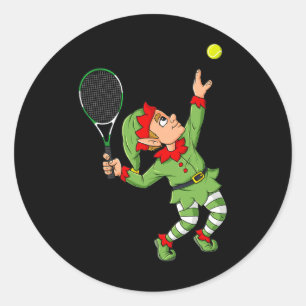 Christmas Elf Tennis Fun Boys Girls Kids Teens Xma Classic Round Sticker