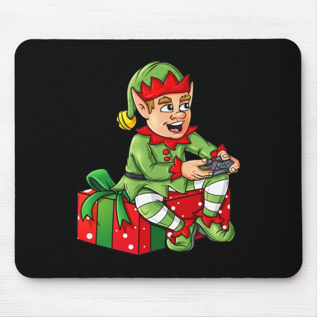 Christmas Elf Video Gamer Controller Boys Kids Xma Mouse Pad (Front)