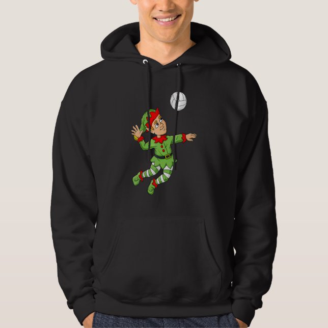 Christmas Elf Volleyball Boys Girls Kids Teens Xma Hoodie (Front)