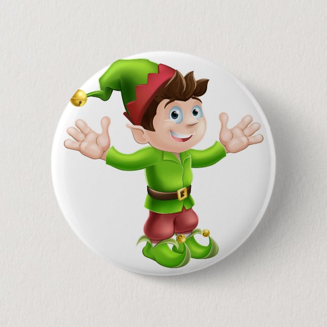 Christmas elf waving 6 cm round badge (Front)