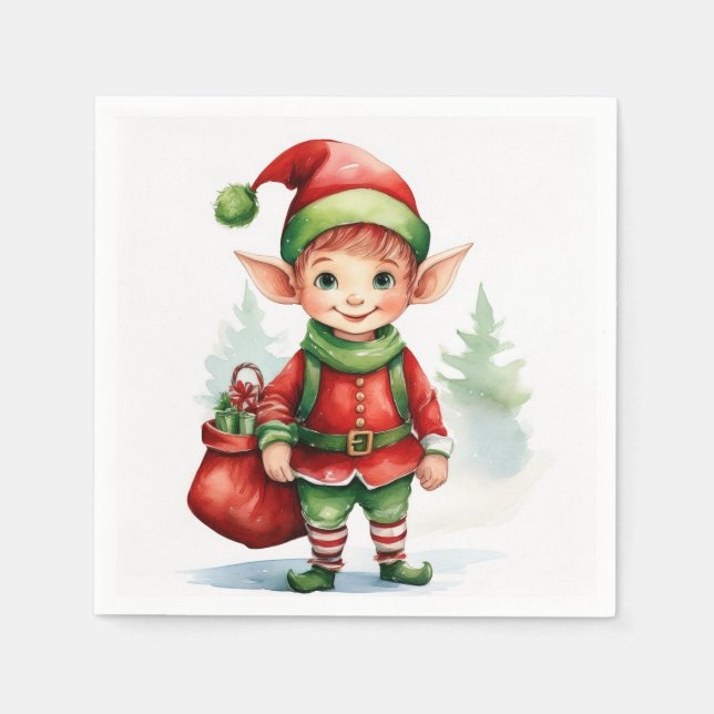 Christmas elf with a sack of gifts napkin (Front)