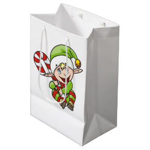 Christmas Elf with Candy Cane Children's Medium Gift Bag