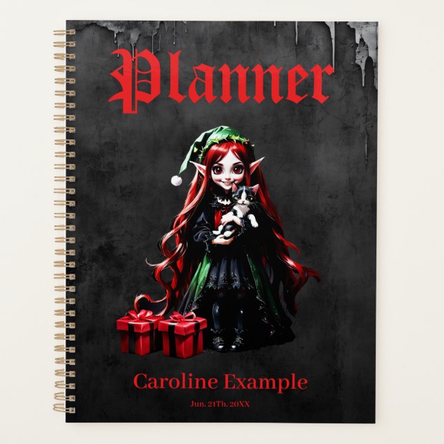 Christmas Elf with Kitten.  Planner (Front)