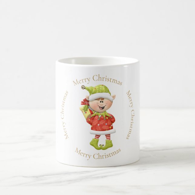 Christmas Elf with Present Coffee Mug (Center)