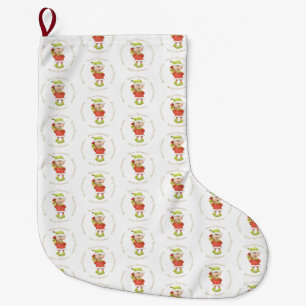 Christmas Elf with Present Large Christmas Stocking