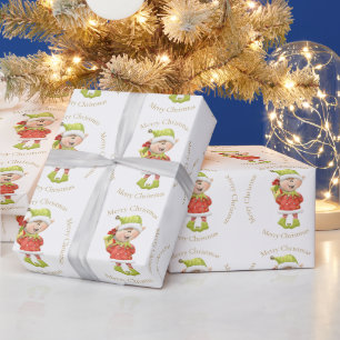 Christmas Elf with Present Wrapping Paper