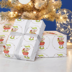 Christmas Elf with Present Wrapping Paper