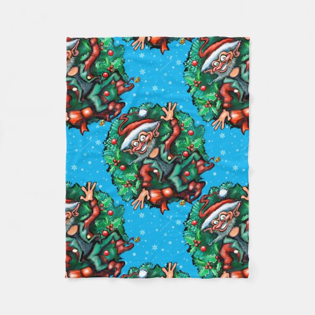 Christmas Elf with Wreath Fleece Blanket (Front)