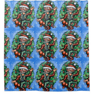 Christmas Elf with Wreath Shower Curtain