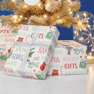 Christmas Elves and Fun Text Wrapping Paper