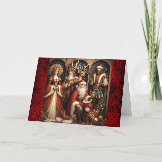 Christmas Elves and Santa Holiday Card (Front)