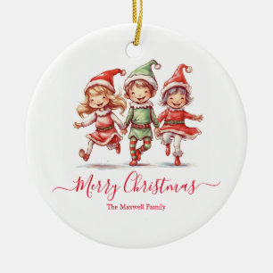 Christmas elves ceramic ornament