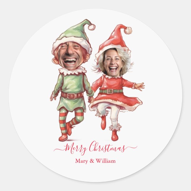 Christmas elves couple classic round sticker (Front)