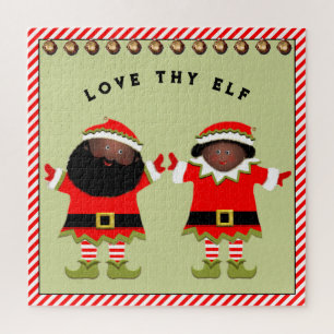 Christmas Elves Couple Gift Jigsaw Puzzle