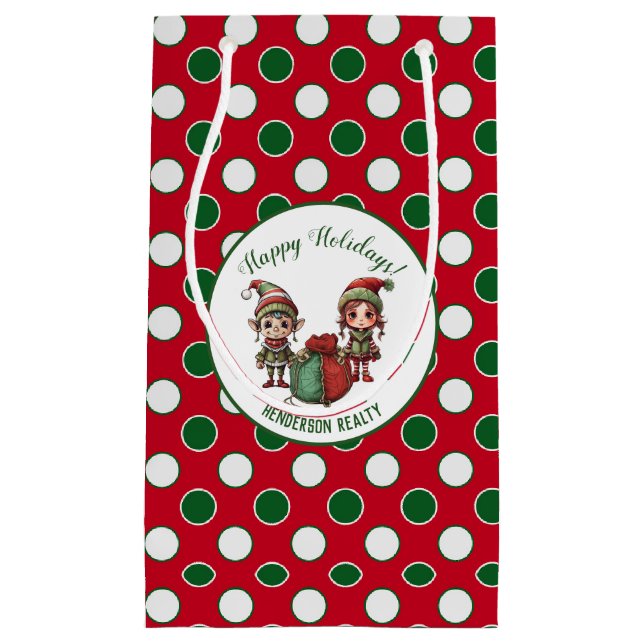 Christmas Elves Custom business Holiday Small Gift Bag (Front)