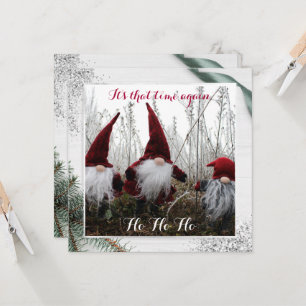 Christmas Elves Ho Ho Ho Glitter Fun Flat Card