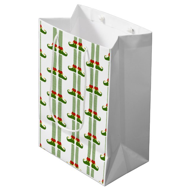 Christmas Elves Holiday Pattern Festive Elf Fun Medium Gift Bag (Front Angled)