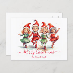 Christmas elves  holiday postcard