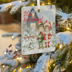 Christmas elves house Metal Square Ornament