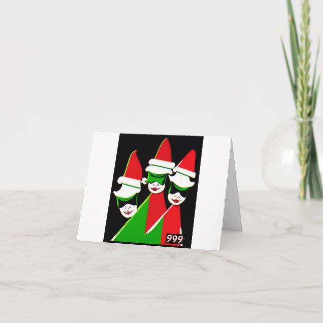 Christmas elves kitchsy style elf greeting card (Front)