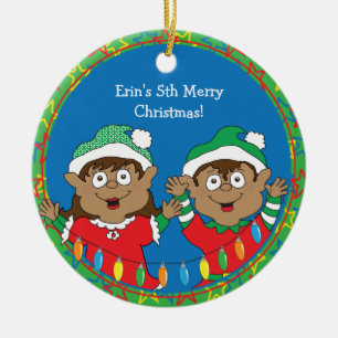 Christmas Elves of Colour Ceramic Ornament