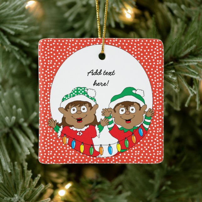 Christmas Elves of Colour Ceramic Ornament (Tree)