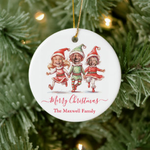 Christmas elves photo ceramic ornament