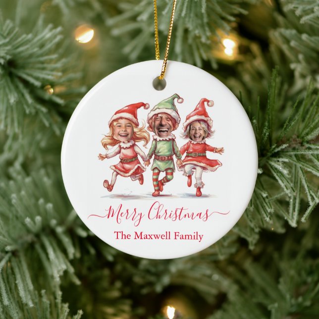 Christmas elves photo  ceramic ornament (Tree)