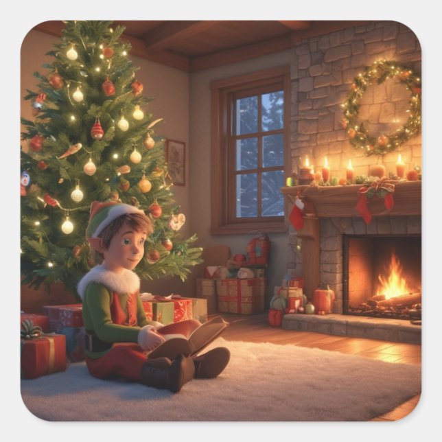 Christmas Elves Square Sticker (Front)