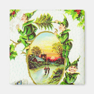 Christmas Elves Vintage Magnet