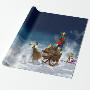 Christmas Elves with a Polar Bear Wrapping Paper