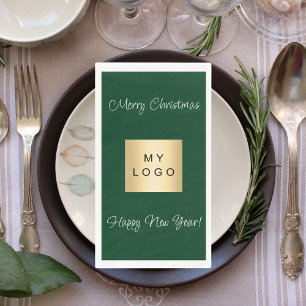 Christmas emerald green cafe bar business logo napkin