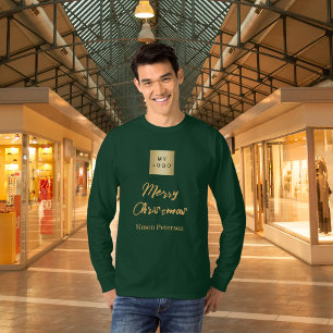 Christmas emerald green gold business logo name T-Shirt