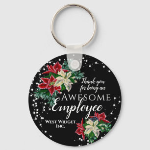 Christmas Employee Appreciation Floral Black Key Ring
