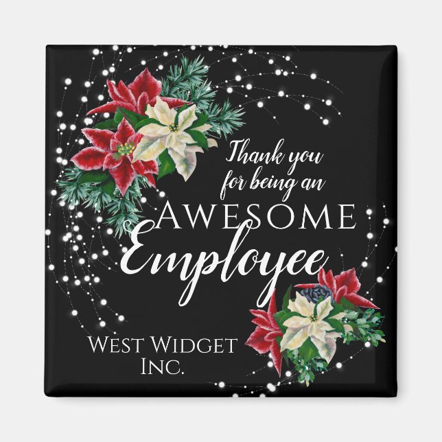 Christmas Employee Appreciation Floral Black Magnet (Front)