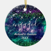 Christmas engaged married purple green glitter ceramic ornament (Front)