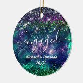 Christmas engaged married purple green glitter ceramic ornament (Left)